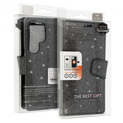 Flipové puzdro Liavec Glitter Magsafe pre Samsung Galaxy S24 čierne