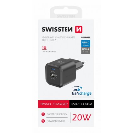 Adaptér Swissten 20W na rýchle nabíjanie Dual Black