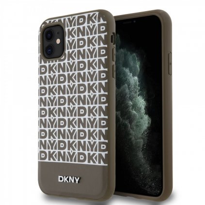 Zadný kryt DKNY PC/TPU Repeat Pattern Tonal Stripe Magsafe pre iPhone 11 Brown