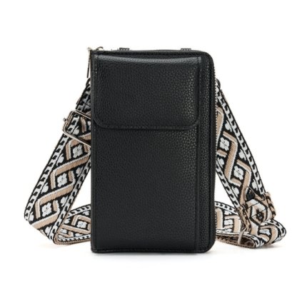 Kabelka na mobil Leather s popruhom čierna
