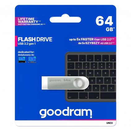 Flash disk GOODRAM UNO3 64GB USB 3.2 strieborný