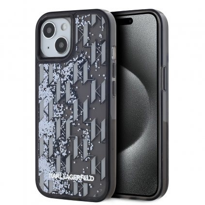 Karl Lagerfeld Liquid Glitter Monogram Gradient zadný kryt pre iPhone 15 Black