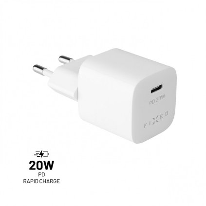 Adaptér mini FIXED s výstupom USB-C a podporou PD 20 W biely
