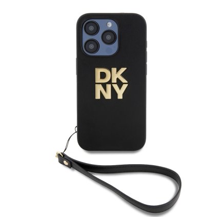 Zadný kryt DKNY PU Leather Stack Logo Wrist Strap pre iPhone 14 Pro Max Black