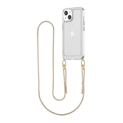 Zadný kryt Esthetique pre iPhone 14 s béžovou šnúrkou priehľadný