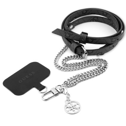 Šnúrka crossbody Guess PU 4G Chain s príveskom Silver-Black