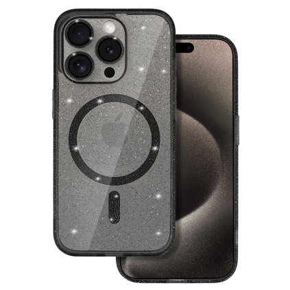 Puzdro Glitter Magsafe pre Iphone 13 Black Clear