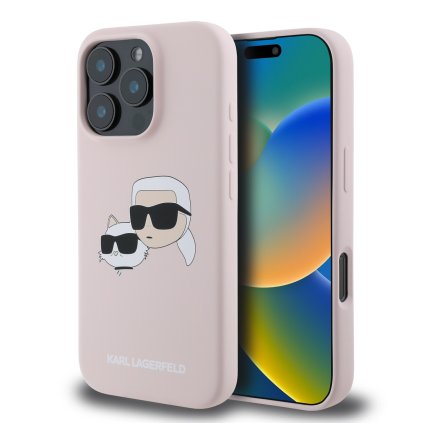 Zadný kryt Karl Lagerfeld Liquid Silicone Double Heads MagSafe pre iPhone 16 Pro Pink