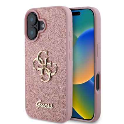 Zadný kryt Guess PU Fixed Glitter 4G Metal Logo pre iPhone 16 Pink