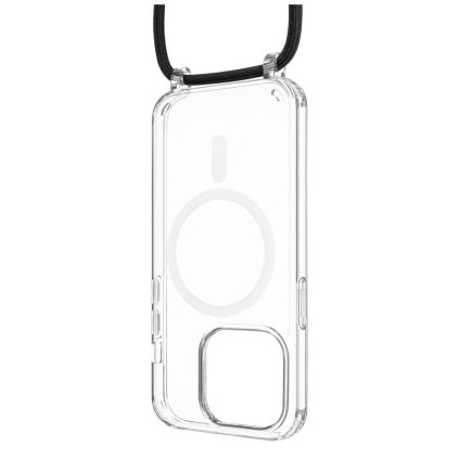 Zadný kryt FIXED MagPure na krk s čiernou šnúrkou pre Apple iPhone 16 Pro