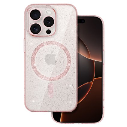 Zadný kryt Glitter Magsafe pre iPhone 16 Pro Max ružový priehľadný