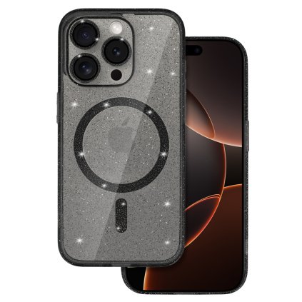 Zadný kryt Glitter Magsafe pre iPhone 16 Pro čierny priehľadný