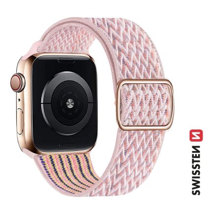 Remienok Swissten pre Apple Watch Nylon 42 - 44 - 45 - 49 mm Ružový (so zapínaním)
