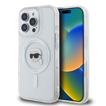Zadný kryt Karl Lagerfeld IML Karl Head Metal Frame MagSafe pre iPhone 16 Pro Max Transparent