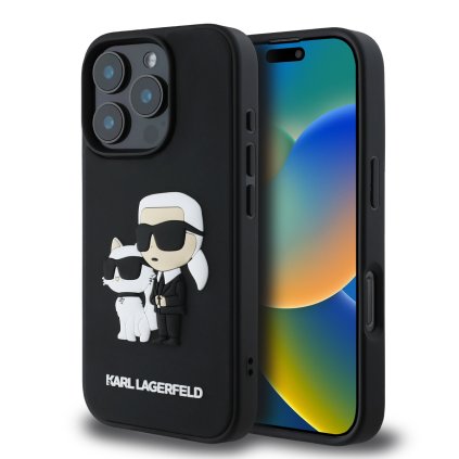 Zadný kryt Karl Lagerfeld 3D Rubber Karl and Choupette pre iPhone 16 Pro Max Black