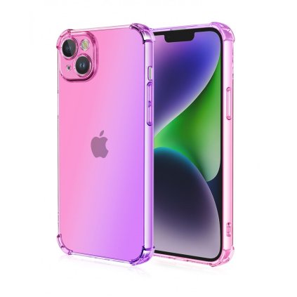 Zadný kryt pre iPhone 15 Shock dúhový ružovo-fialový