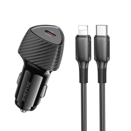 Rychlonabíjačka do auta Borofone BZ31B Solid + Lightning dátový kábel 30W čierna