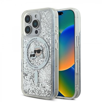 Zadný kryt Karl Lagerfeld Liquid Glitter Karl and Choupette Heads MagSafe pre iPhone 16 Pro Max Transparent