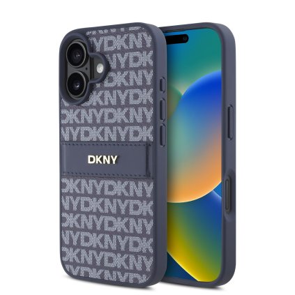 Zadný kryt DKNY PU Leather Repeat Pattern Tonal Stripe pre iPhone 16 Blue