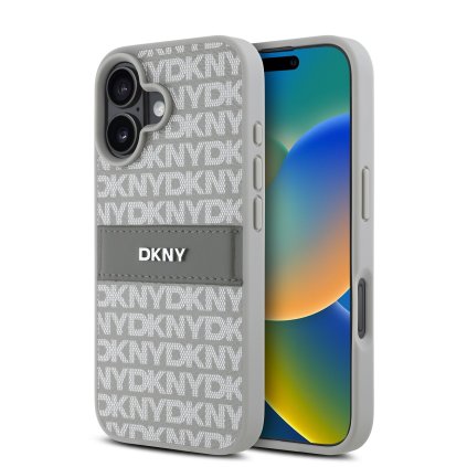 Zadný kryt DKNY PU Leather Repeat Pattern Tonal Stripe pre iPhone 16 Beige