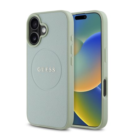 Zadný kryt Guess PU Grained Classic Logo MagSafe pre iPhone 16 Green