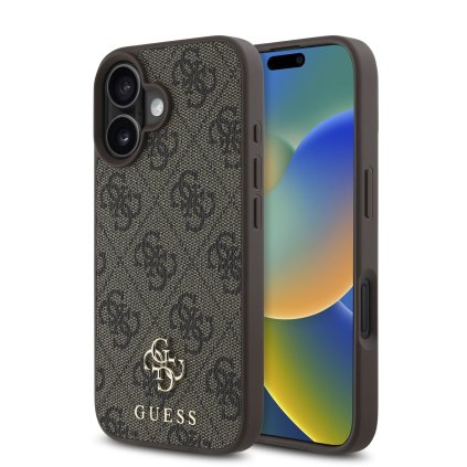 Zadný kryt Guess PU 4G Small Metal Logo MagSafe pre iPhone 16 Brown