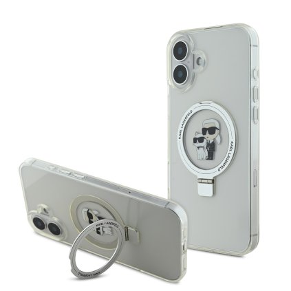 Zadný kryt Karl Lagerfeld Ringstand Karl and Choupette MagSafe pre iPhone 16 White