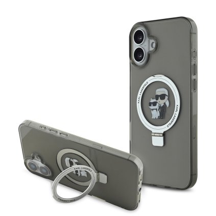 Zadný kryt Karl Lagerfeld Ringstand Karl and Choupette MagSafe pre iPhone 16 Black