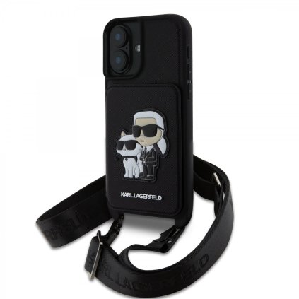 Zadný kryt Karl Lagerfeld Saffiano Crossbody Karl and Choupette Strap pre iPhone 16 Black