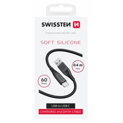Dátový kábel Swissten Soft Silicone USB-A na USB-C 0,4 m čierny