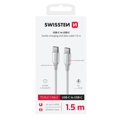 Dátový kábel Swissten Textile II USB-C na USB-C 1,5 m biely