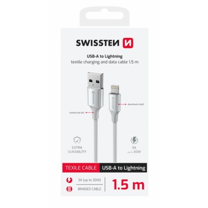 Dátový kábel Swissten Textile II USB-A - Lightning 1,5 m biely