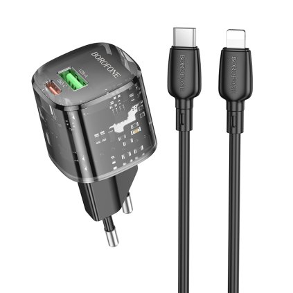 Rýchla nabíjačka Borofone BN17 Sunlight + Lightning Dual 20W dátový kábel čierna