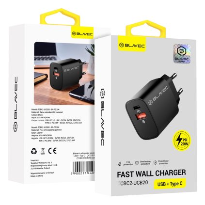 Adaptér Blavec BC2 s funkciou rýchleho nabíjania 20W Dual (TCBC2-UCB20) čierny