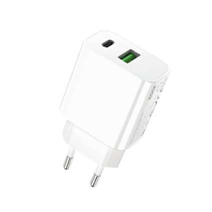 Adaptér Rock T43 s funkciou rýchleho nabíjania QC PD 20W 3A biely