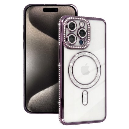 Zadný kryt Bling Magsafe pre iPhone 15 Pro Max fialový