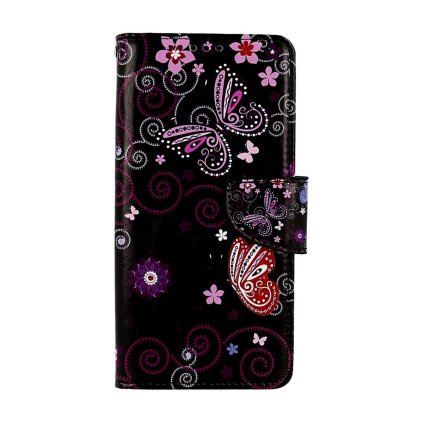 Flipové puzdro Design na Xiaomi Redmi 14C Fialové motýle čierne