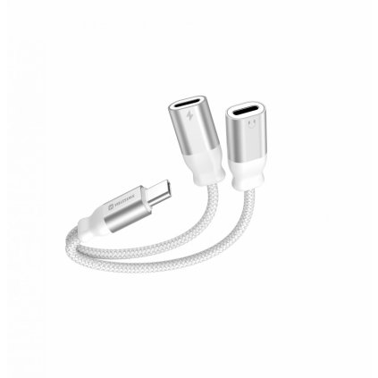 Nabíjací audio adaptér swissten USB-C - 2x USB-C 0,12 m biely
