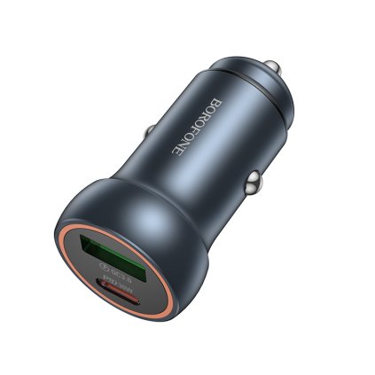 Adaptér do auta Borofone BZ32A Fresh s funkciou rýchleho nabíjania Dual 30W sivý