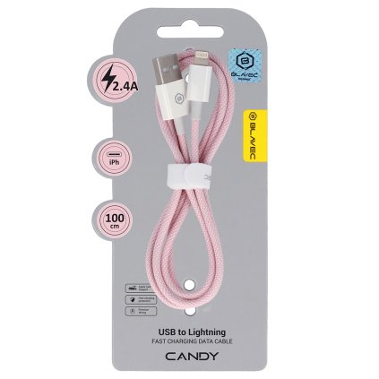 Dátový kábel Blavec Candy Braided USB-A - Lightning 2.4A 1m (CCA-UL24P10) ružový