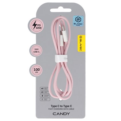 Dátový kábel Blavec Candy Braided USB-C - USB-C PD 60W 3A 1m (CCA-CC3P10) ružový