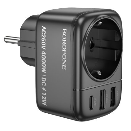 Adaptér Borofone BAC14 Wide 2xUSB + USB-C + zásuvka 12W čierny