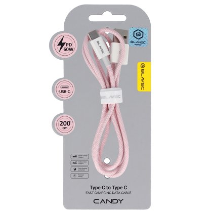 Dátový kábel Blavec Candy Braided USB-A - USB-C PD 60W 3A 2m (CCA-UC3P20) ružový