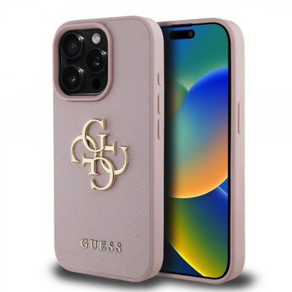 Zadný kryt Guess PU Grained 4G Metal Logo pre iPhone 15 Pro Pink