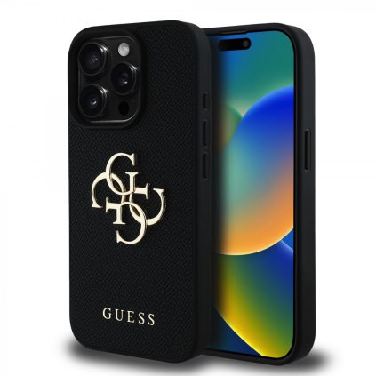 Zadný kryt Guess PU Grained 4G Metal Logo pre iPhone 15 Pro Black