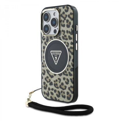 Zadný kryt Guess IML Leopard Triangle Logo Strap MagSafe pre iPhone 16 Pro Brown