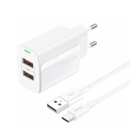 Nabíjačka Foneng EU63 s dátovým káblom USB-C 12W Dual biela