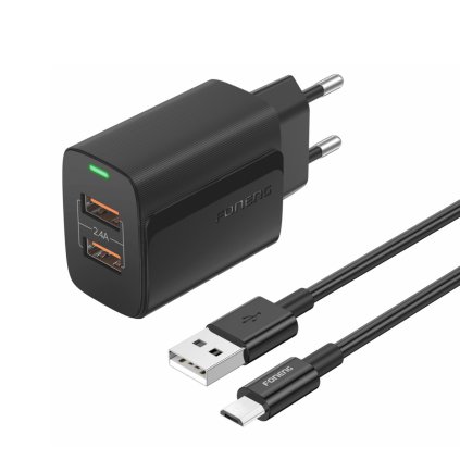 Nabíjačka Foneng EU63 s dátovým káblom microUSB 12W Dual čierna