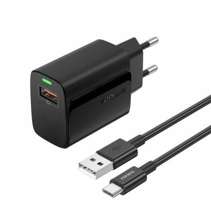 Rýchlonabíjačka Foneng EU64 s dátovým káblom USB-C 18 W čierna