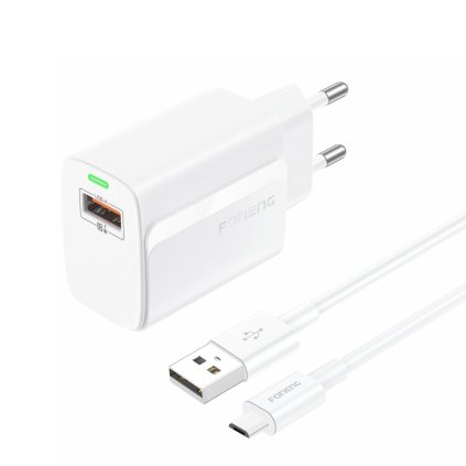 Rýchlonabíjačka Foneng EU64 s dátovým káblom microUSB 18W biela